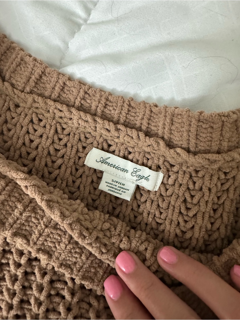 American Eagle Outfitters Crocheted Crewneck Sweater - Camel Brown